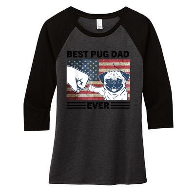 Proud Pug Dad 4th Of July With Man's Best Friend Women's Tri-Blend 3/4-Sleeve Raglan Shirt