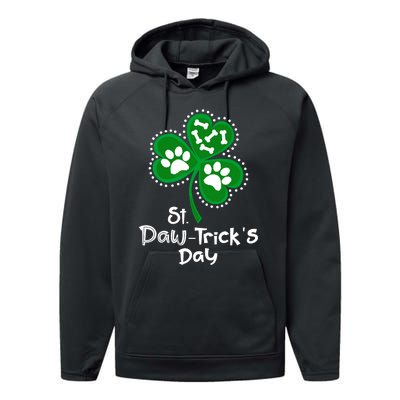 Paw Print Dog Owner Lover St Patricks Day Shamrock Performance Fleece Hoodie