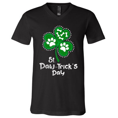 Paw Print Dog Owner Lover St Patricks Day Shamrock V-Neck T-Shirt