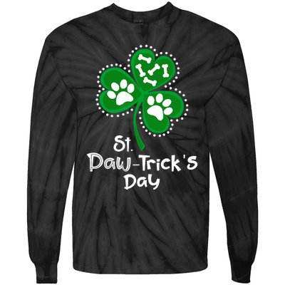 Paw Print Dog Owner Lover St Patricks Day Shamrock Tie-Dye Long Sleeve Shirt