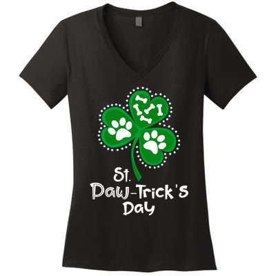 Paw Print Dog Owner Lover St Patricks Day Shamrock Women's V-Neck T-Shirt