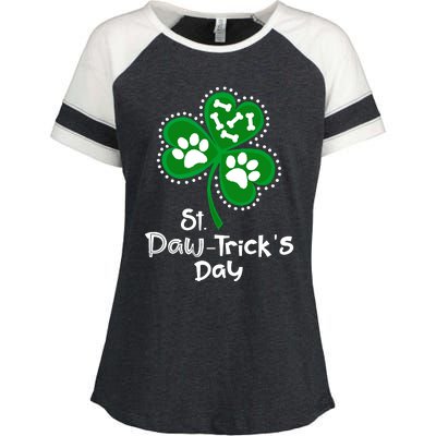 Paw Print Dog Owner Lover St Patricks Day Shamrock Enza Ladies Jersey Colorblock Tee