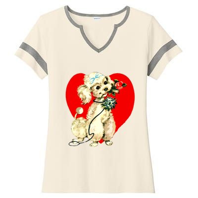 Poodle Puppy Dog Animal Heart Valentines Day Ladies Halftime Notch Neck Tee