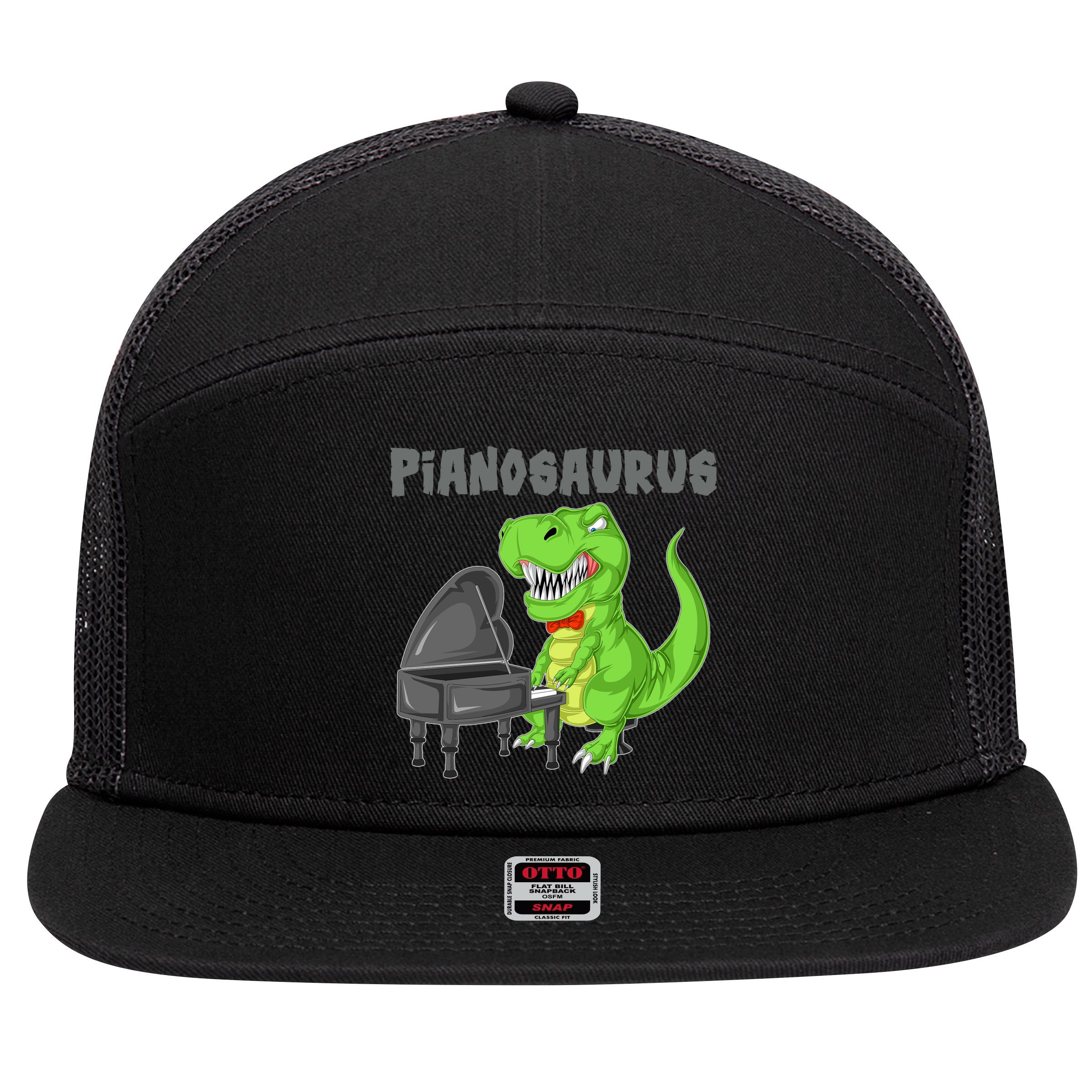 Pianosaurus Piano Dinosaur 7 Panel Mesh Trucker Snapback Hat