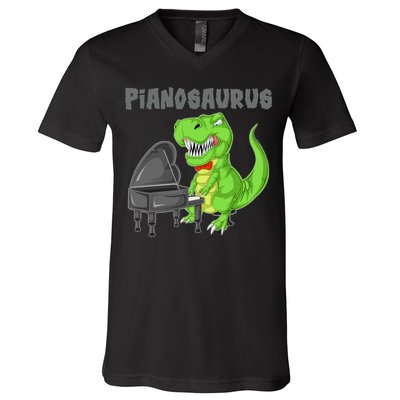 Pianosaurus Piano Dinosaur V-Neck T-Shirt