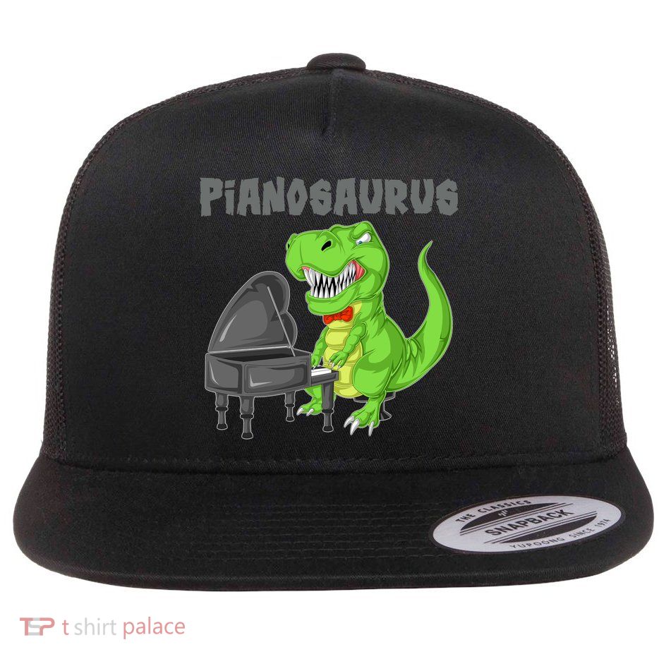 Pianosaurus Piano Dinosaur Flat Bill Trucker Hat