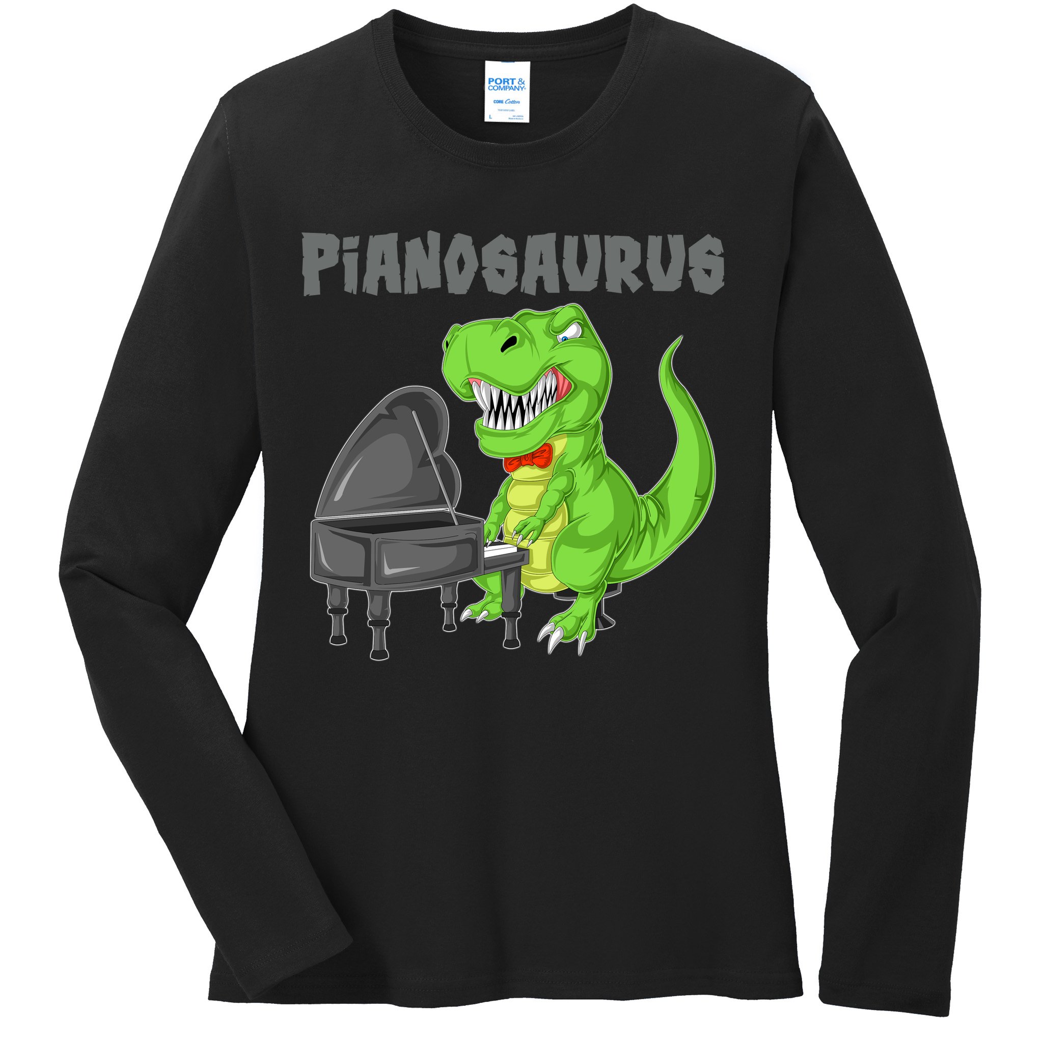 Pianosaurus Piano Dinosaur Ladies Long Sleeve Shirt