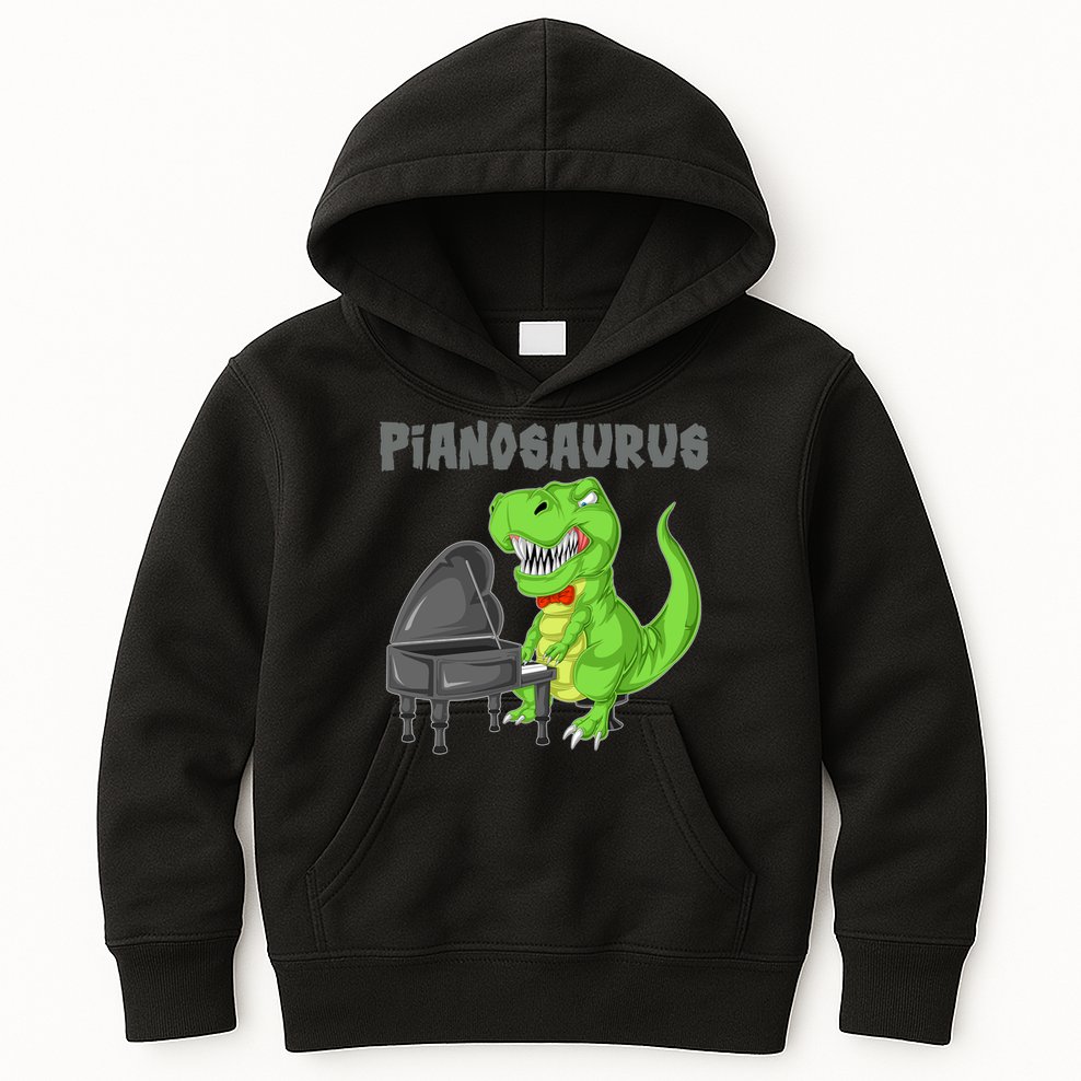 Pianosaurus Piano Dinosaur Kids Hoodie