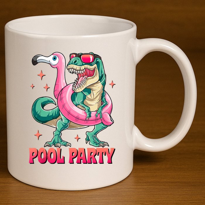 Pool Party Dinosaurflamingo Float Funny T Rex Gifts Tank Top 11oz C Handle Ceramic Mug