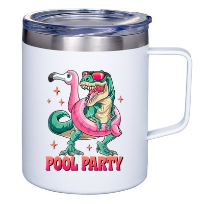 Pool Party Dinosaurflamingo Float Funny T Rex Gifts Tank Top 12oz Stainless Steel Coffee Mug