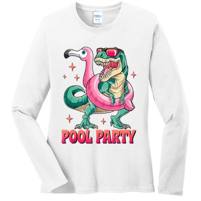 Pool Party Dinosaurflamingo Float Funny T Rex Gifts Tank Top Ladies Long Sleeve Shirt