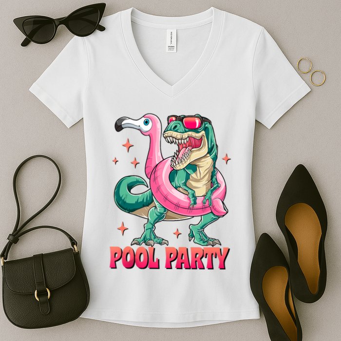 Pool Party Dinosaurflamingo Float Funny T Rex Gifts Tank Top Women's V-Neck T-Shirt