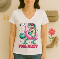 Pool Party Dinosaurflamingo Float Funny T Rex Gifts Tank Top Women's V-Neck T-Shirt