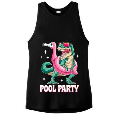 Pool Party Dinosaur Flamingo Float Funny T Rex Summer Ladies PosiCharge Tri-Blend Wicking Tank
