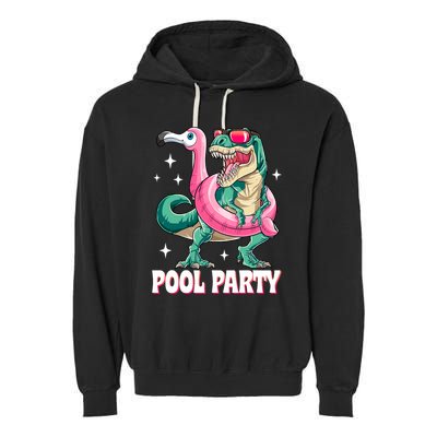 Pool Party Dinosaur Flamingo Float Funny T Rex Summer Garment-Dyed Fleece Hoodie