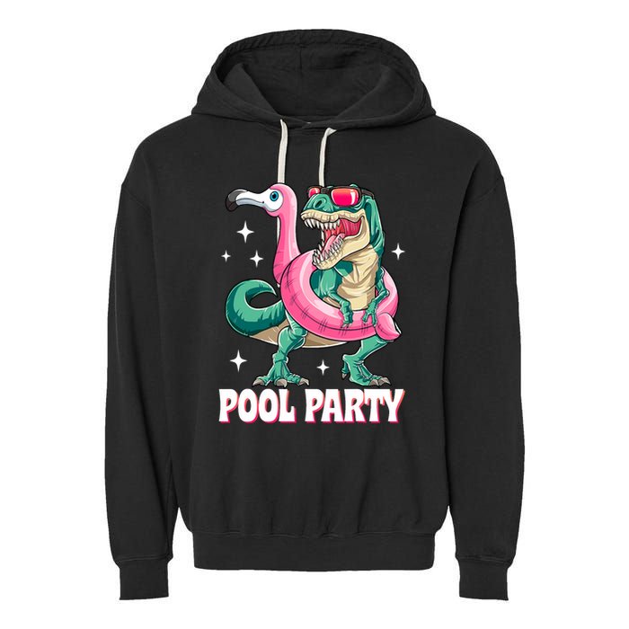 Pool Party Dinosaur Flamingo Float Funny T Rex Summer Garment-Dyed Fleece Hoodie