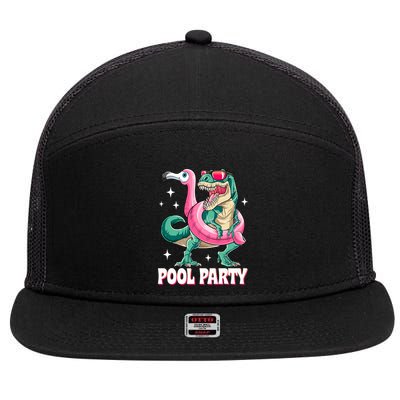 Pool Party Dinosaur Flamingo Float Funny T Rex Summer 7 Panel Mesh Trucker Snapback Hat
