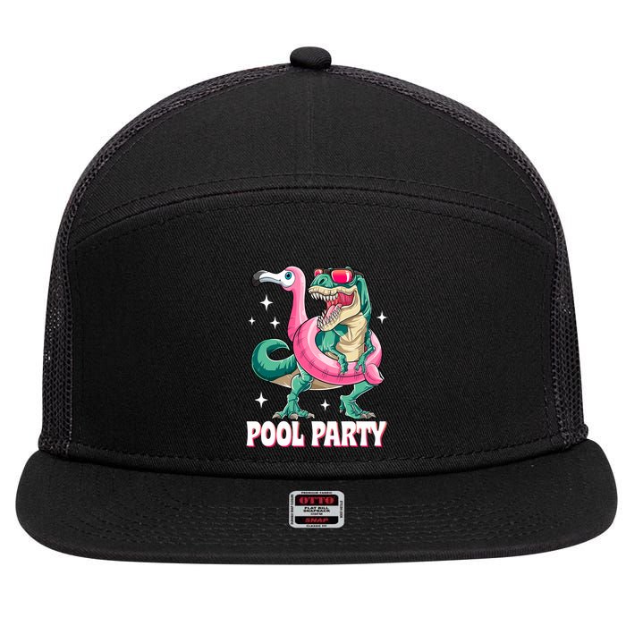 Pool Party Dinosaur Flamingo Float Funny T Rex Summer 7 Panel Mesh Trucker Snapback Hat