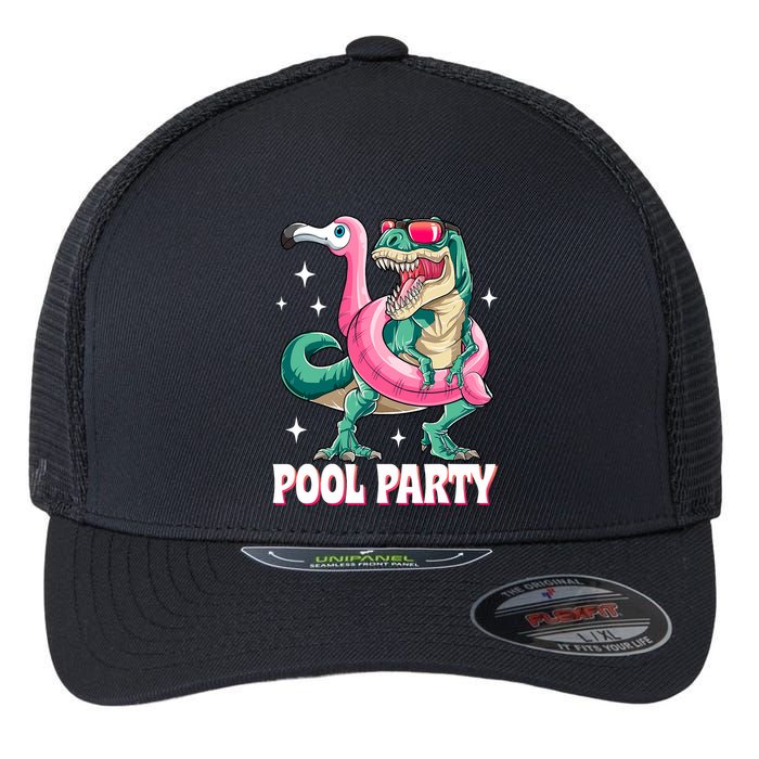 Pool Party Dinosaur Flamingo Float Funny T Rex Summer Flexfit Unipanel Trucker Cap