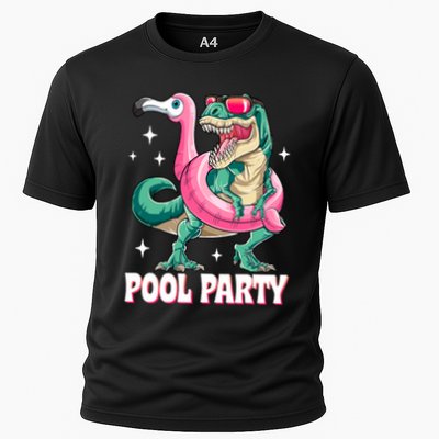 Pool Party Dinosaur Flamingo Float Funny T Rex Summer Performance Shirt