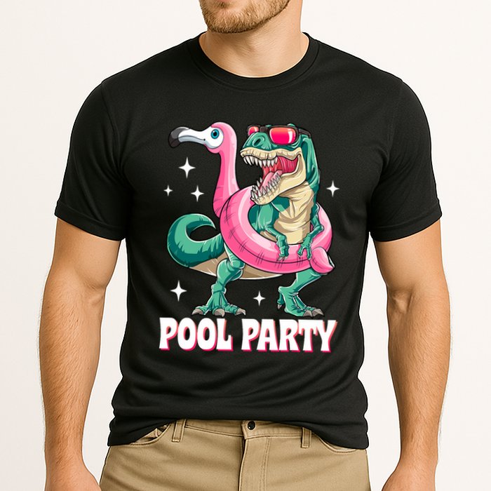 Pool Party Dinosaur Flamingo Float Funny T Rex Summer Performance Shirt