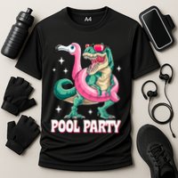 Pool Party Dinosaur Flamingo Float Funny T Rex Summer Performance Shirt
