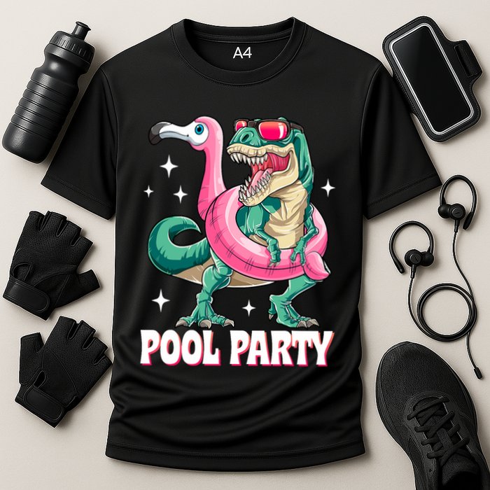 Pool Party Dinosaur Flamingo Float Funny T Rex Summer Performance Shirt