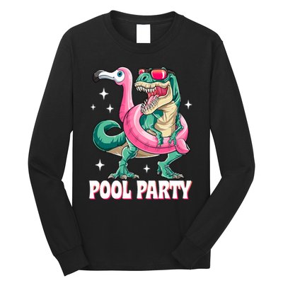 Pool Party Dinosaur Flamingo Float Funny T Rex Summer Long Sleeve Shirt