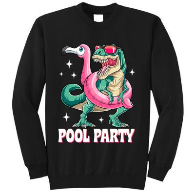 Pool Party Dinosaur Flamingo Float Funny T Rex Summer Sweatshirt