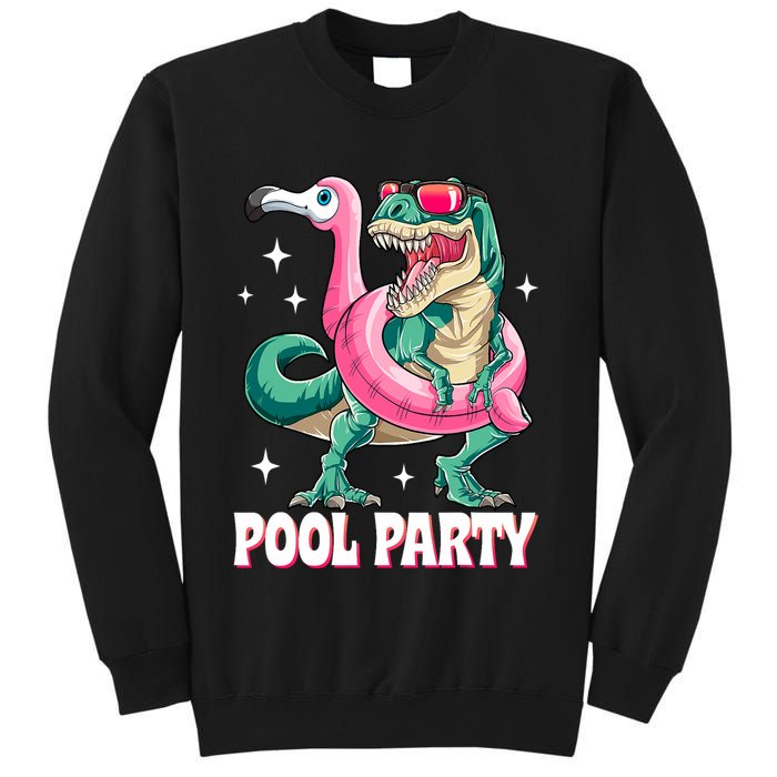 Pool Party Dinosaur Flamingo Float Funny T Rex Summer Sweatshirt