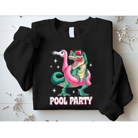 Pool Party Dinosaur Flamingo Float Funny T Rex Summer Sweatshirt