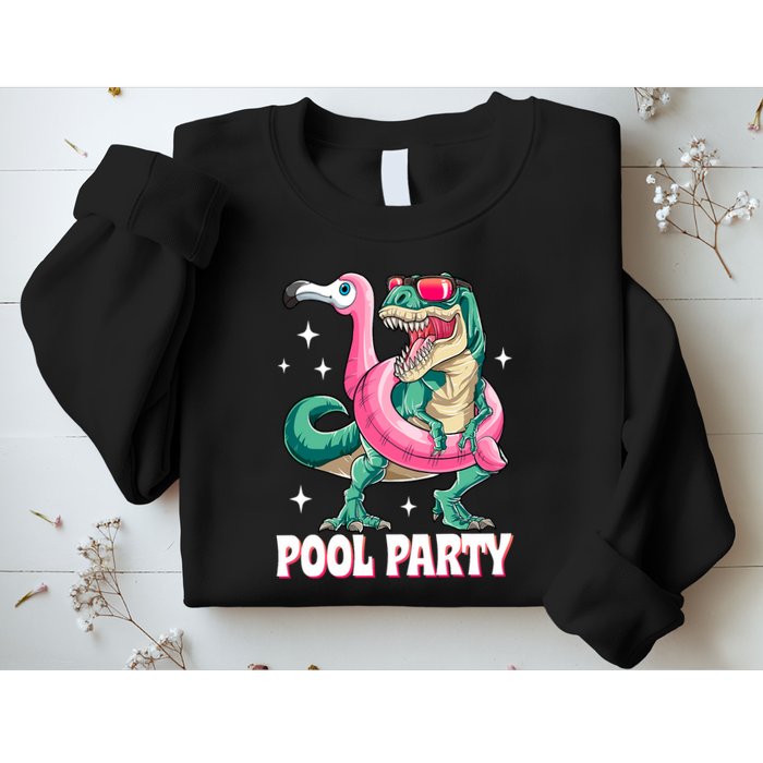 Pool Party Dinosaur Flamingo Float Funny T Rex Summer Sweatshirt