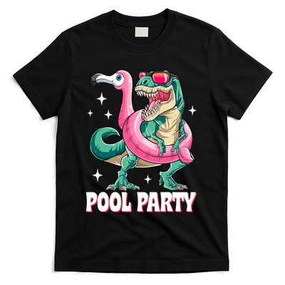 Pool Party Dinosaur Flamingo Float Funny T Rex Summer T-Shirt