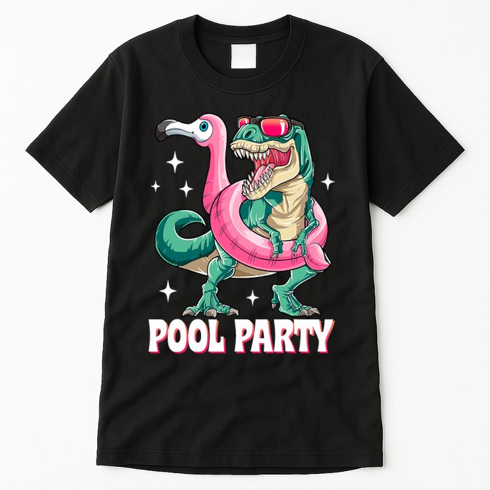 Pool Party Dinosaur Flamingo Float Funny T Rex Summer Tall T-Shirt