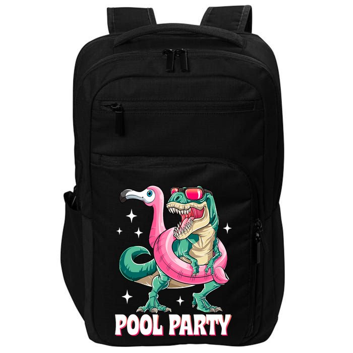 Pool Party Dinosaur Flamingo Float Funny T Rex Summer Impact Tech Backpack