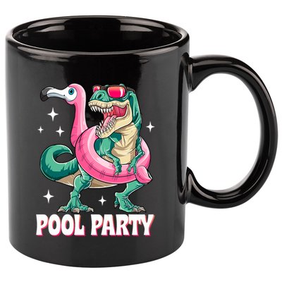 Pool Party Dinosaur Flamingo Float Funny T Rex Summer 11oz C Handle Ceramic Mug