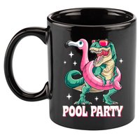 Pool Party Dinosaur Flamingo Float Funny T Rex Summer 11oz C Handle Ceramic Mug