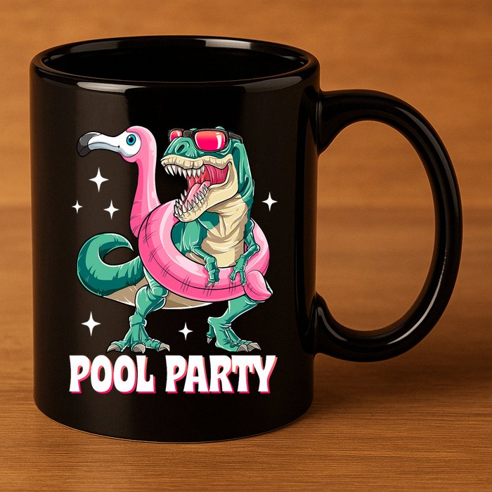 Pool Party Dinosaur Flamingo Float Funny T Rex Summer 11oz C Handle Ceramic Mug