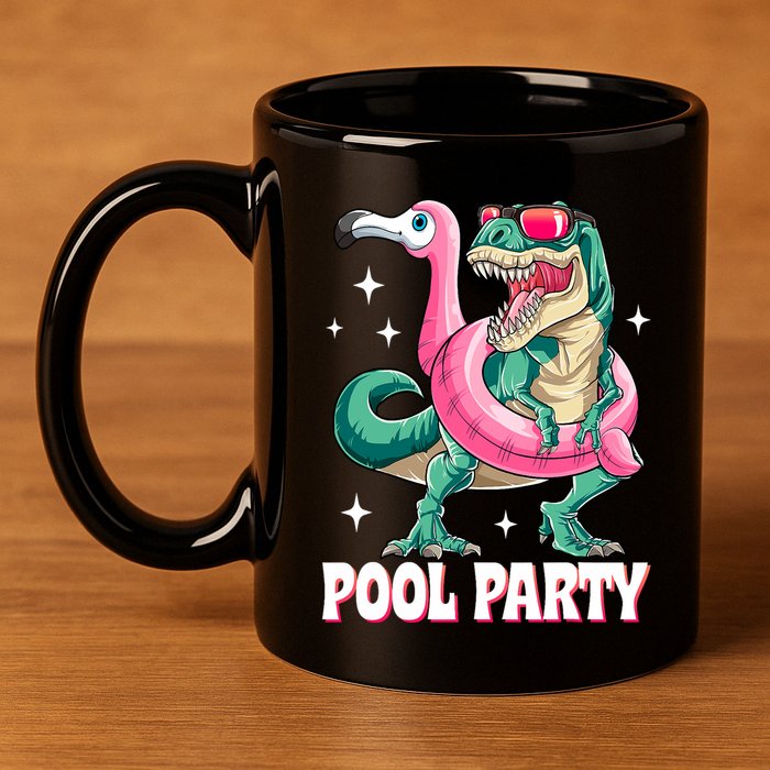 Pool Party Dinosaur Flamingo Float Funny T Rex Summer 11oz C Handle Ceramic Mug