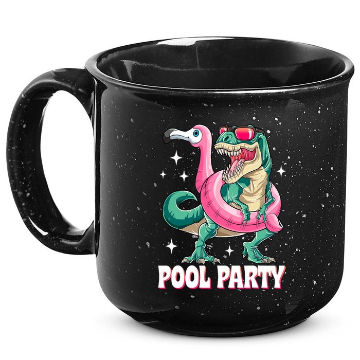 Pool Party Dinosaur Flamingo Float Funny T Rex Summer 15oz Campfire Ceramic Mug