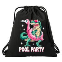 Pool Party Dinosaur Flamingo Float Funny T Rex Summer Drawstring Bag