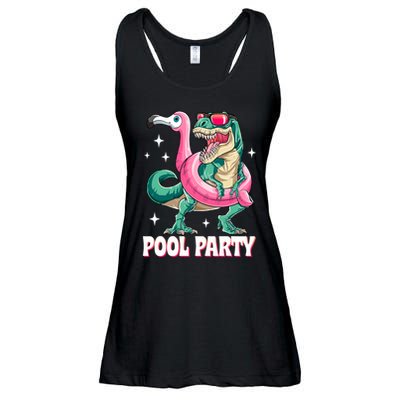 Pool Party Dinosaur Flamingo Float Funny T Rex Summer Ladies Essential Flowy Tank