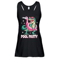 Pool Party Dinosaur Flamingo Float Funny T Rex Summer Ladies Essential Flowy Tank