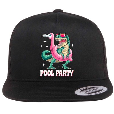 Pool Party Dinosaur Flamingo Float Funny T Rex Summer Flatbill Hat