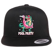 Pool Party Dinosaur Flamingo Float Funny T Rex Summer Flatbill Hat
