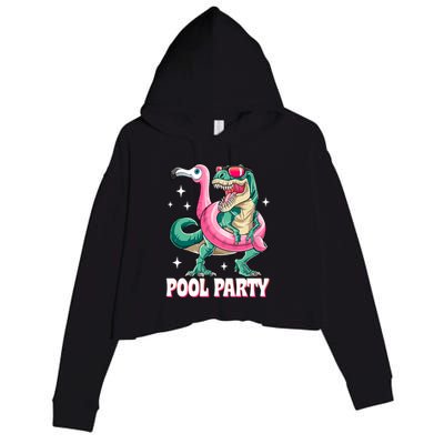 Pool Party Dinosaur Flamingo Float Funny T Rex Summer Crop Fleece Hoodie
