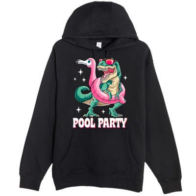 Pool Party Dinosaur Flamingo Float Funny T Rex Summer Premium Pullover Hoodie