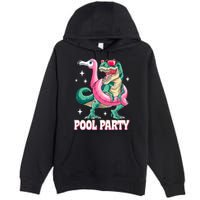 Pool Party Dinosaur Flamingo Float Funny T Rex Summer Premium Pullover Hoodie