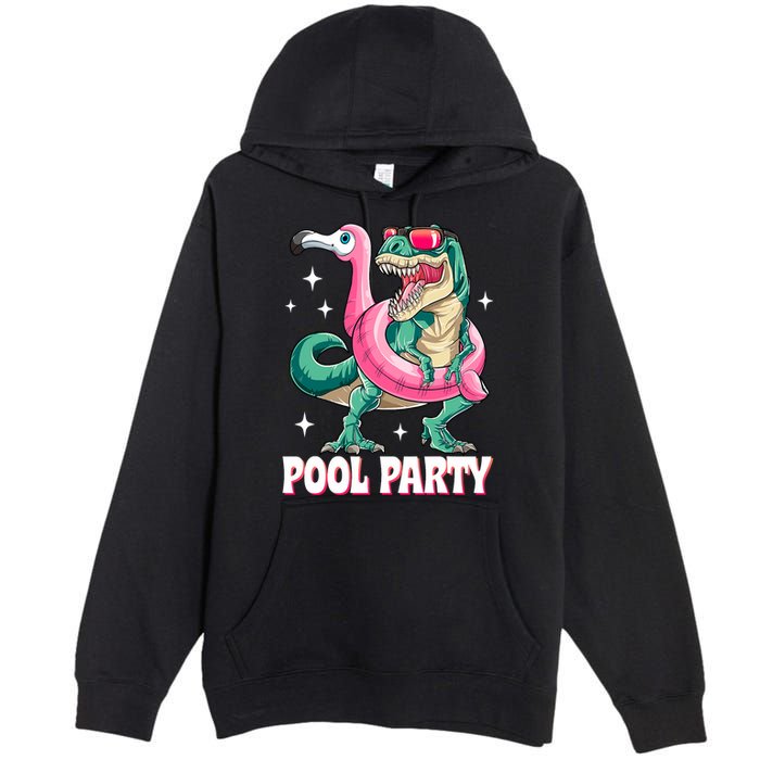 Pool Party Dinosaur Flamingo Float Funny T Rex Summer Premium Pullover Hoodie