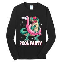 Pool Party Dinosaur Flamingo Float Funny T Rex Summer Tall Long Sleeve T-Shirt